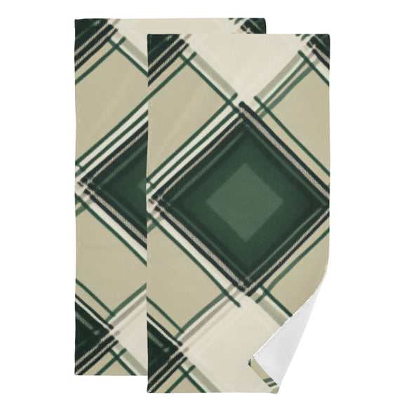 Green and White Plaid Fabric Hand Towel Absorbent Bath Towels for Bathroom Sports Gym 28" x 14" Set of 2