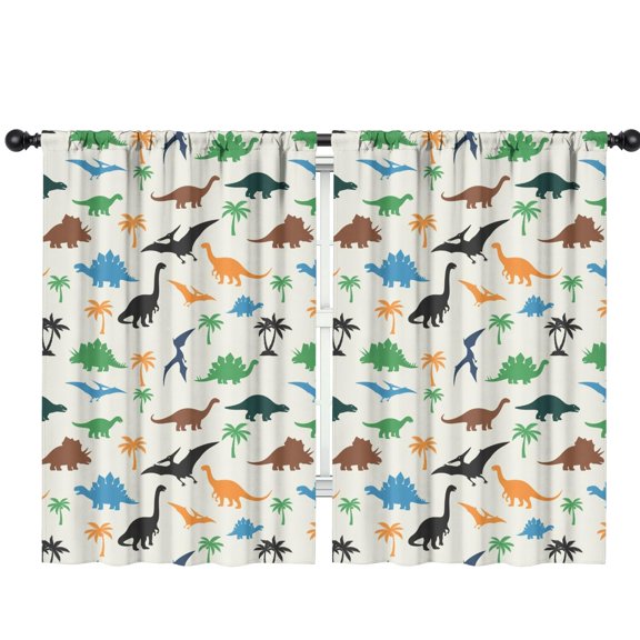 Blackout Kids Curtains,Beige Cartoon Dinosaurs Palms Pattern Childrens Insulated Curtains Set Of 2,Bedroom Essentials,Toddler Room Decor 42"x63"