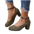 thumbnail image 5 of Bxsruta Flock Ankle Strap Block Heel Pumps for Women, Closed Toe Mid Heel Dress Shoes, 5 of 8