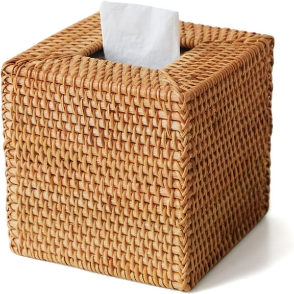 Natural Rattan Tissue Box Cover - Hand Woven Square Wicker Holder, Decorative for Bathroom, Living Room, Kitchen (5.51"x5.51"x5.51")-dh