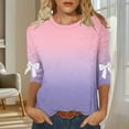 thumbnail image 1 of Ounisa Hauts Dégradés pour Femmes Manches 3/4 Nœud Imprimé Vêtements Raglan Col Rond Chandail Chemises Amples P-5TG, 1 of 6