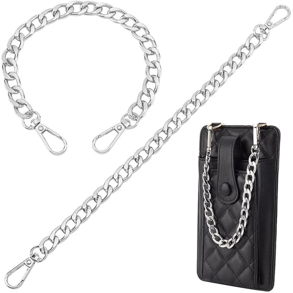2pcs 12 Inch Silver Short Purse Extender Chain Flat Chain Strap Metal Bag Strap Replacement