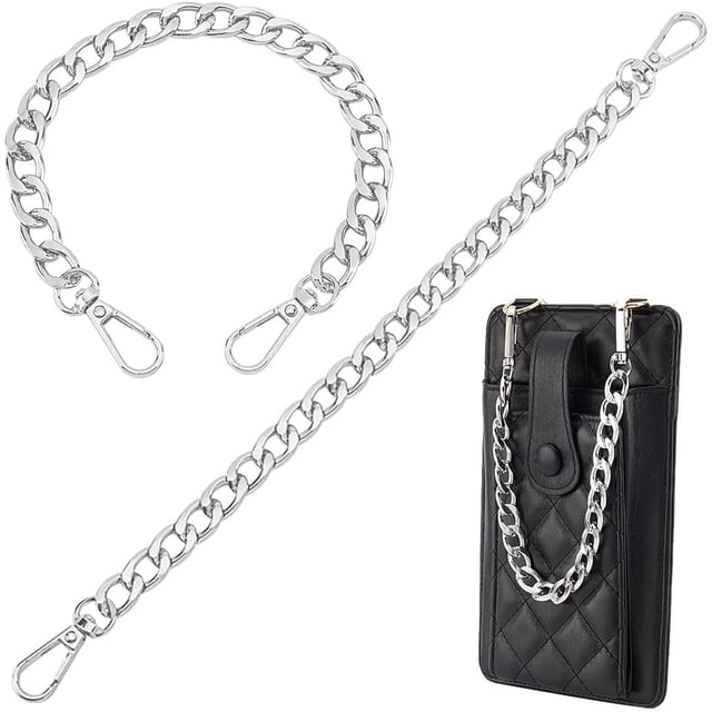 2 unidades de cadena corta plateada de 30 cm (12 pulgadas) para bolso, correa de cadena plana, correa metálica de repuesto para bolso