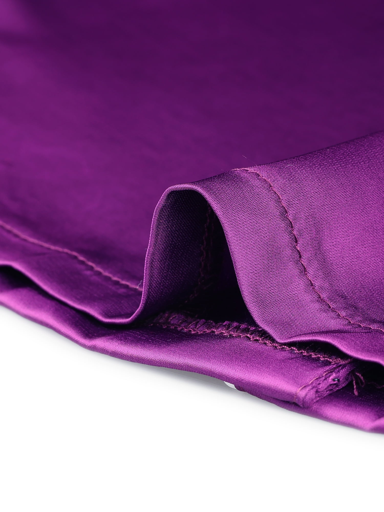 Unique Bargains Women's Pajama Short Sleeves Button Down Top and Shorts Satin Sets XL Purple