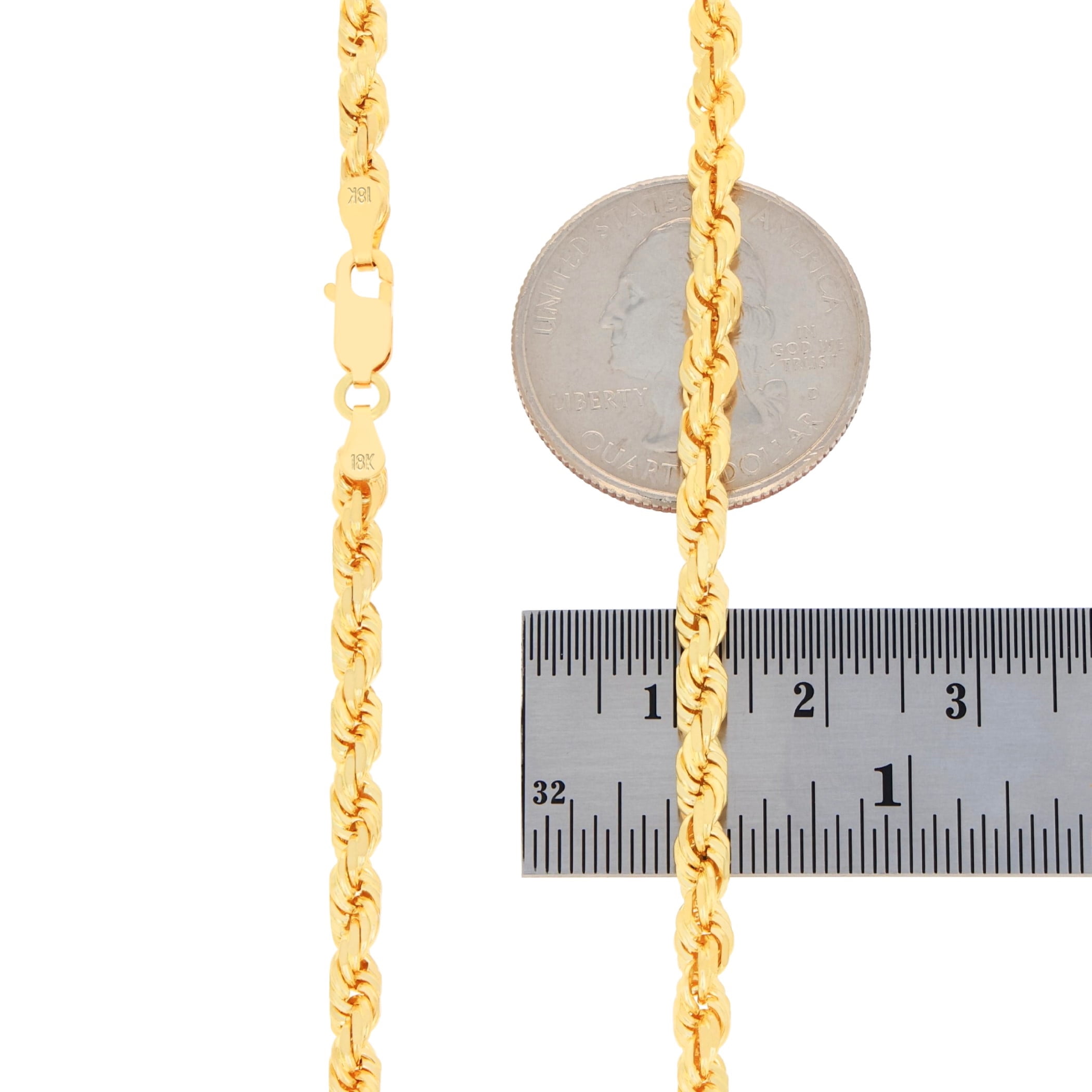 Nuragold 18k Real Yellow Gold 4mm Rope Chain Diamond Cut Necklace (16"-28") Italian Jewelry for Men & Women