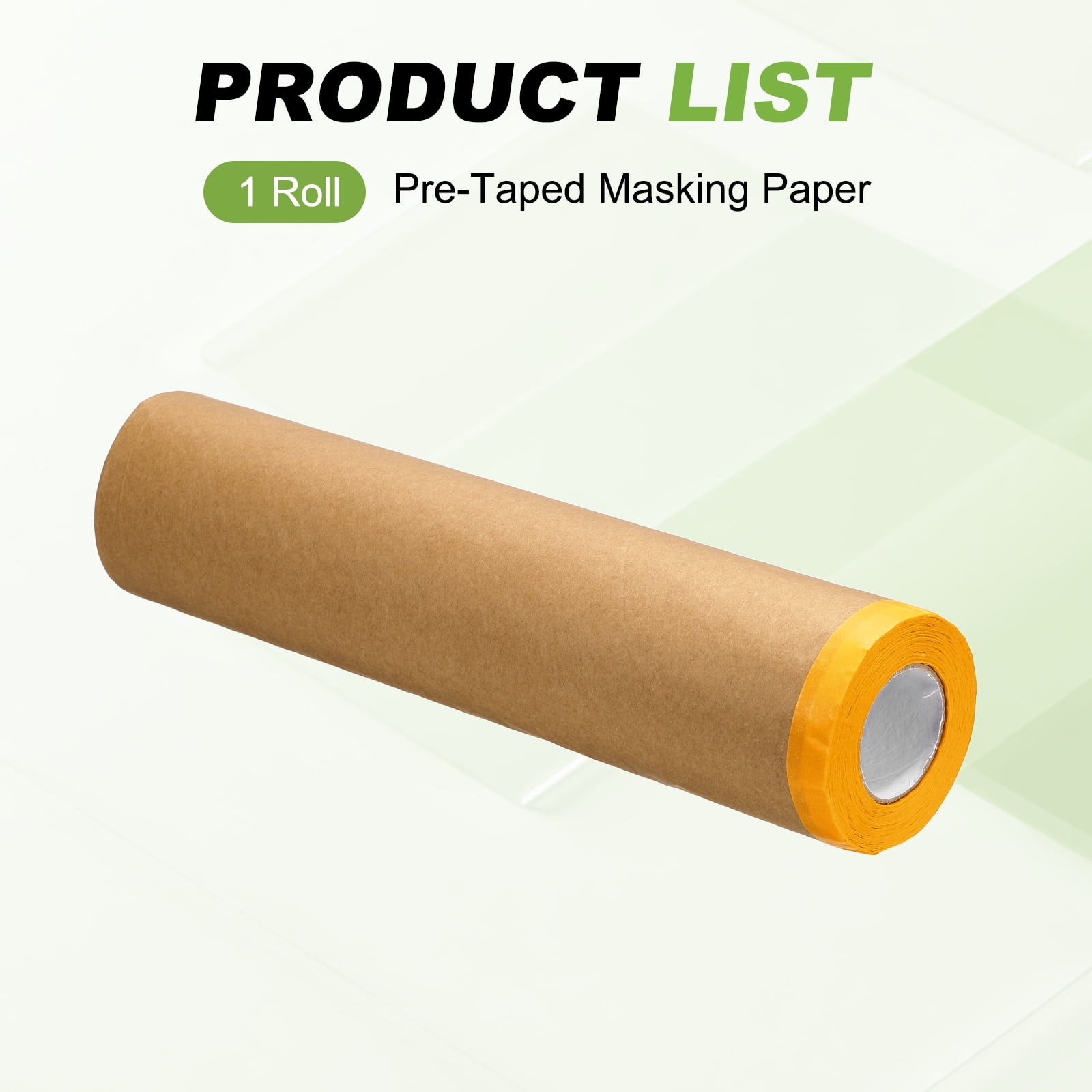 Uxcell Pre-Taped Masking Paper, 24" x 49 ft Paint Adhesive Protective Paper Painter Tape and Drape for Masking Auto Body Covering Wall Skirting Frames, Yellow