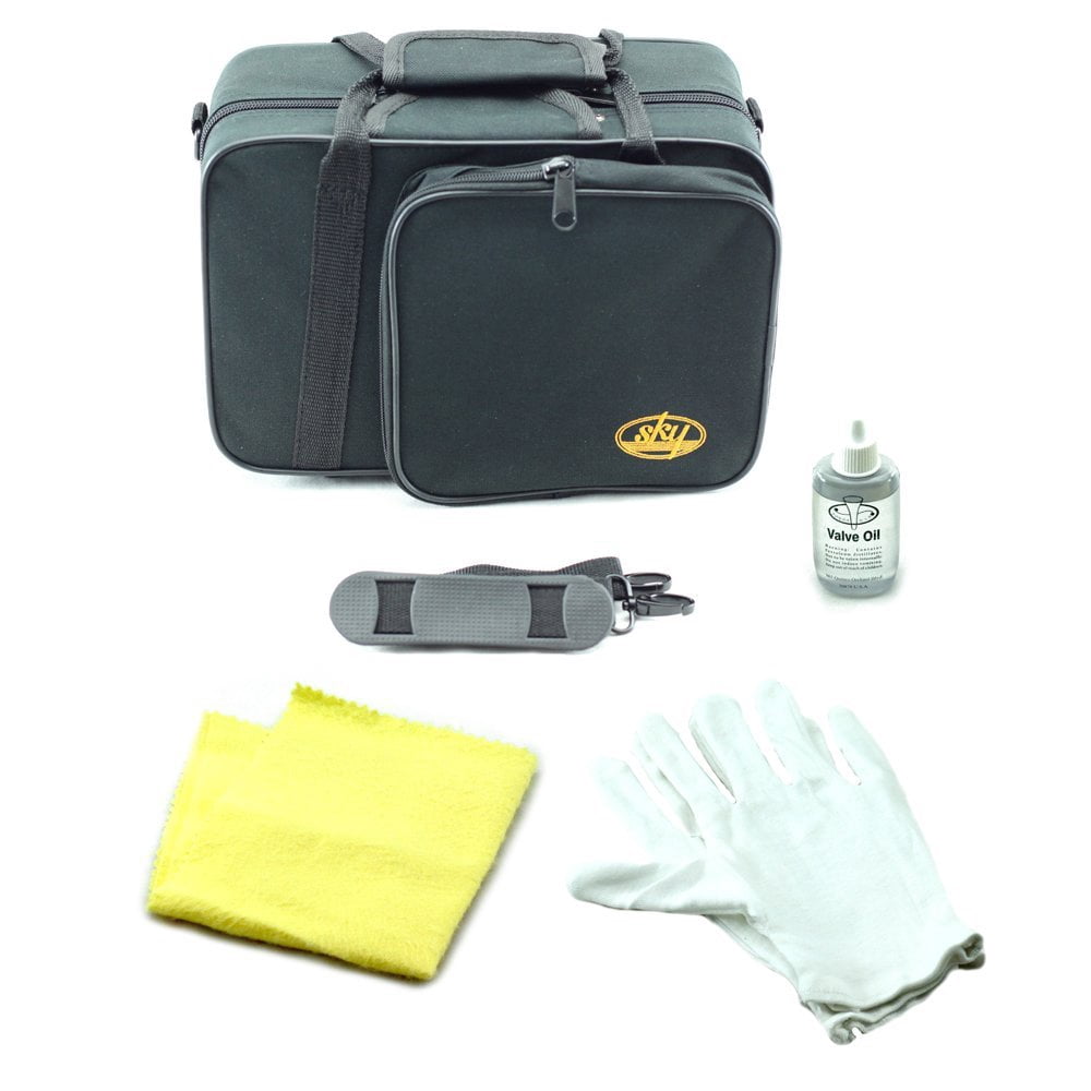 Sky Bb Pocket Trumpet with Case, Cloth, Gloves and Valve Oil,  Complete Kit in Blue Color