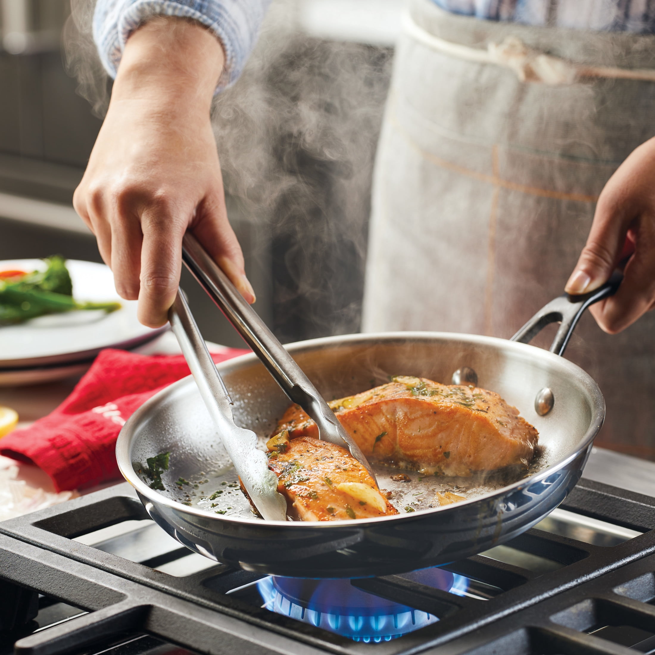 KitchenAid 5-Ply Clad 10 Inch Stainless Steel Induction Frying Pan, Dishwasher Safe, Metal Utensil, Broiler and Oven Safe to 500°F, Polished Stainless Steel