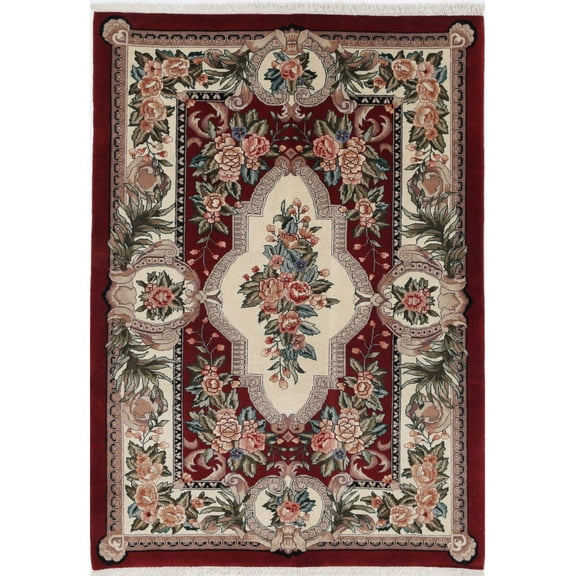 Hand Knotted Heritage Oriental Aubusson Wool Rug - 3'10'' x 5'8''