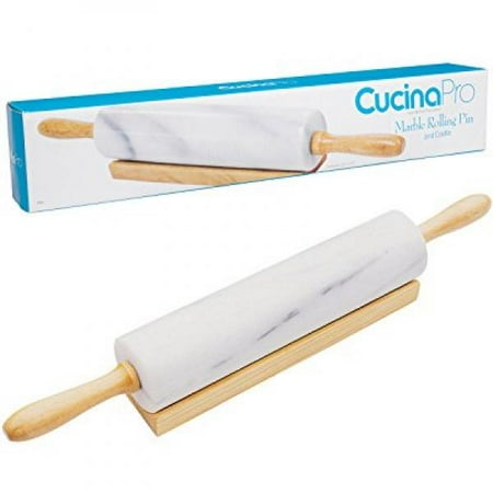Easy Grip Wooden Handle - Cucina Pro Marble Rolling Pin (451) - Heavy Weight With Large Comfort Grip Wooden Handles and Cradle