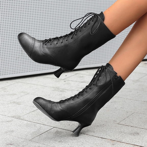 Bnwani Boots for Women New Winter Fashion Toe Zipper High-Heel High Ankle Versatile Casual Boot Black Size 5.5