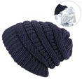 thumbnail image 3 of Gorros de punto de invierno para hombres y mujeres, doble capa, gorros de invierno, capó, interior de satén, estilo minimalista (blanco) Rojo Verde, 3 of 4