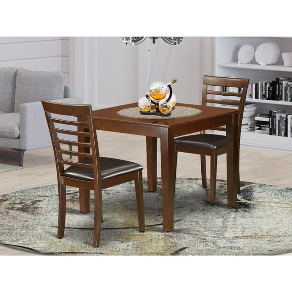East West Furniture 3  Pc  Dinette  Table  set  with  a  Dining  Table  and  2  Dining  Chairs  in  Mahogany