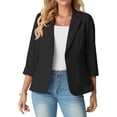 thumbnail image 5 of JWD Women's Slim Fit 3/4 Sleeve Notched Lapel Blazer - One Button Business Office Jacket with Pockets Black 18, 5 of 6