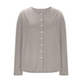 thumbnail image 4 of Women's Plus Size Tops Long Sleeve Henley Round Neck Button Up Flowy T Shirts Tunic Loose Blouses Khaki XXXL, 4 of 6