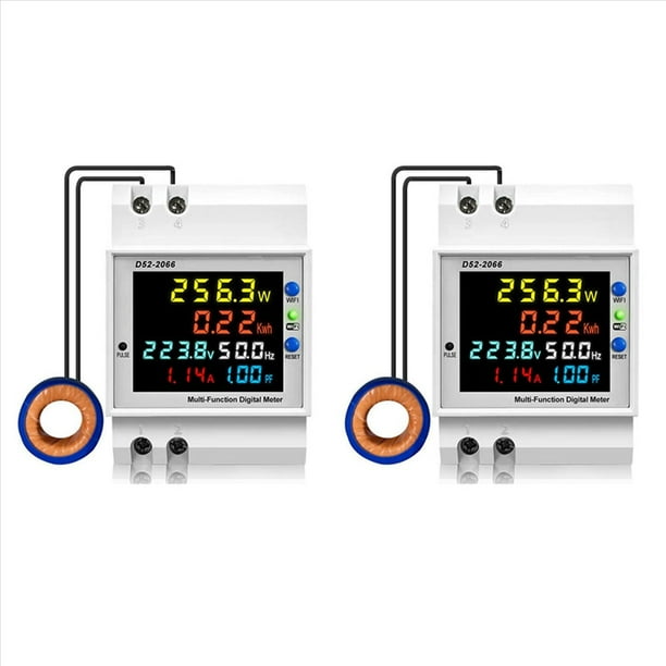 2X Tuya WiFi Pantalla Digital Inteligente Medidor de Electricidad Medidor de Corriente de Voltaje de Carril DIN Medidor de Frecuencia de Factor de Potencia B