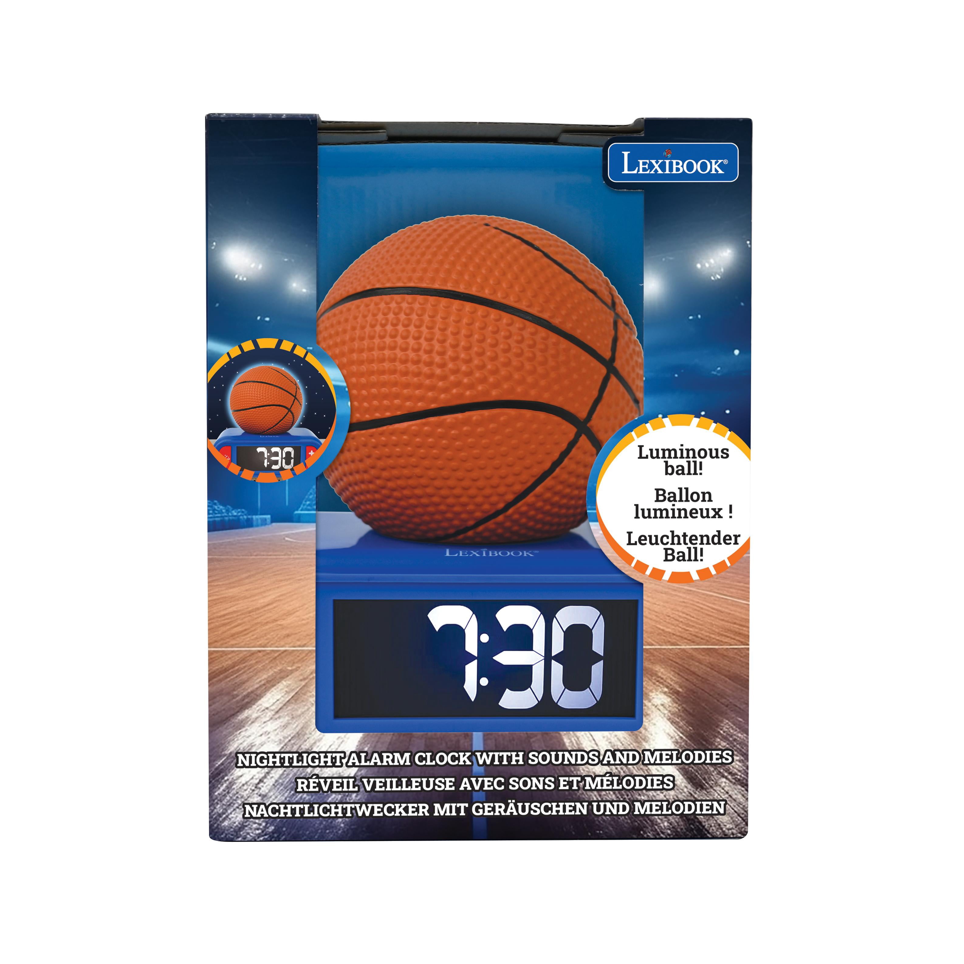 Lexibook, Basketball, Basketball Nightlight Alarm Clock, Sounds and Melodies, LCD Backlit Screen, Luminous, Snooze, Blue / Orange