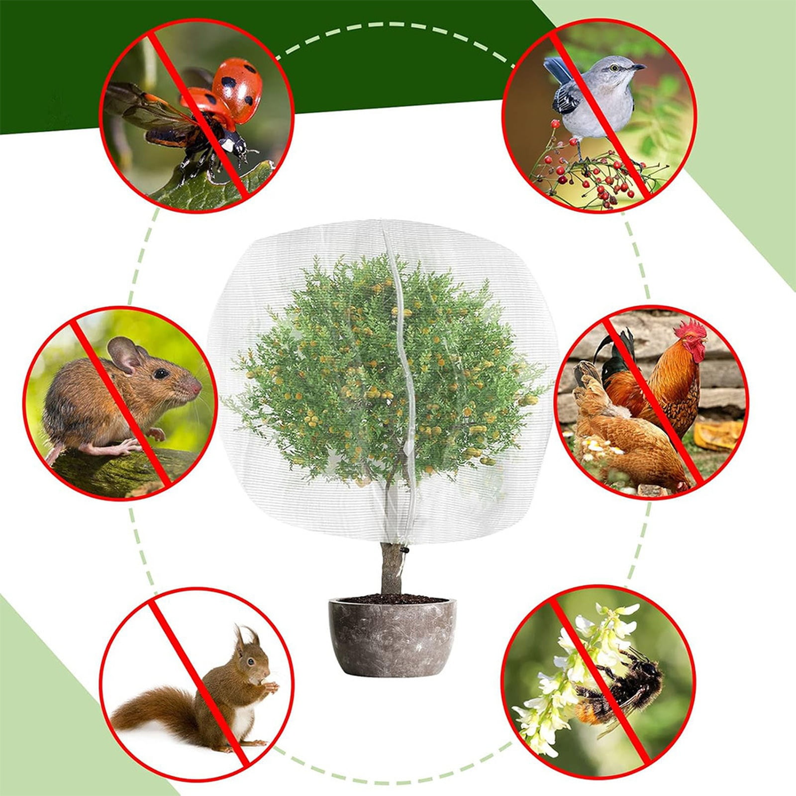 Insect Netting for Garden, 118X118 In, Clear Mesh Netting, Drawstring Lock, Plant Cover, Avian Block, Outdoor Planting, 1 Pc