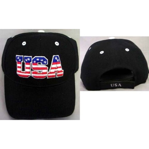 "USA" US Baseball Caps Hats With Silver Embroidery  Black Color Uni-Sex Style -- FREE  USA Shipping--(CapUS51)