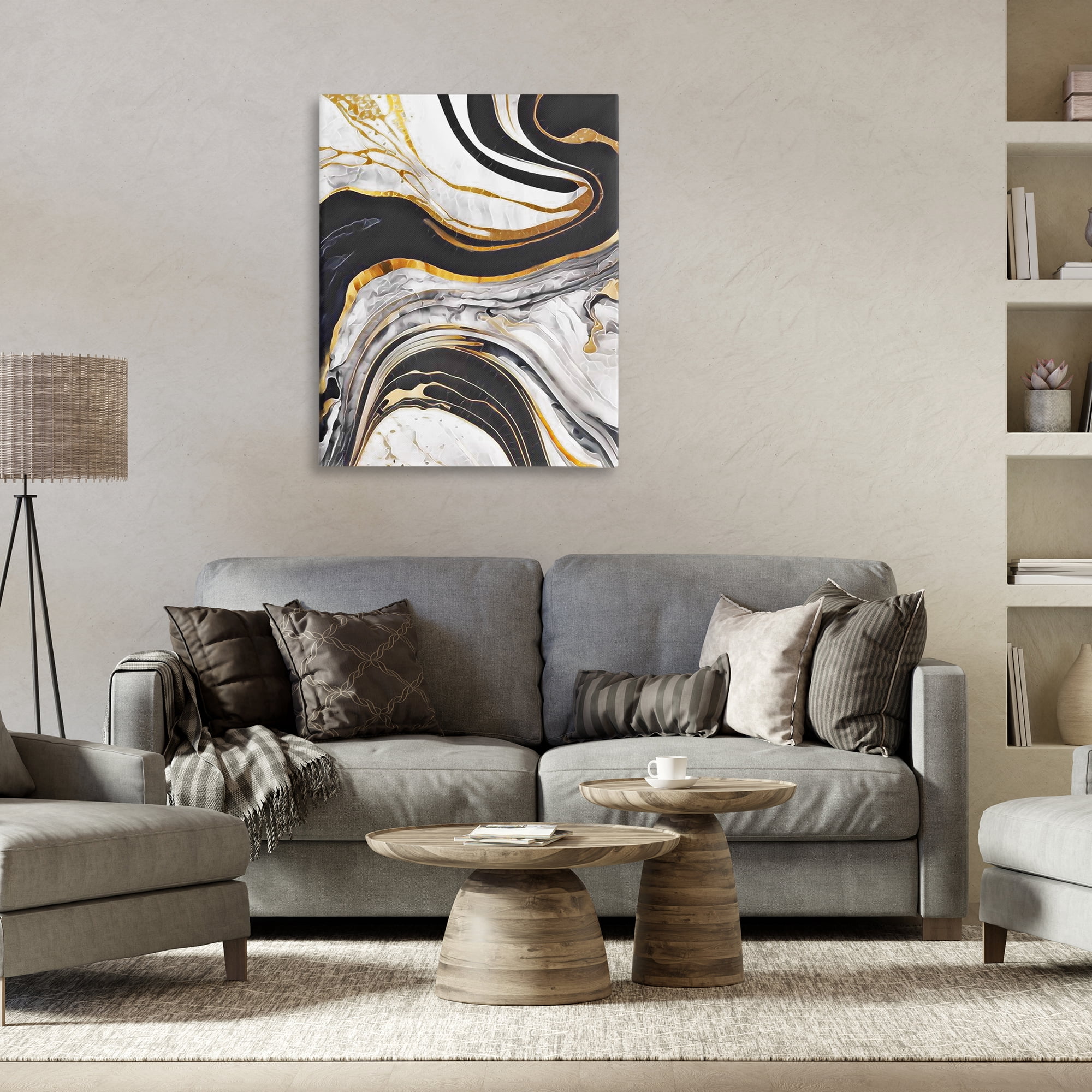 Stupell Industries Marbled Fluid Gold Accent Abstract Painting Wrapped Canvas Art Print Wall Art, 30 x 40