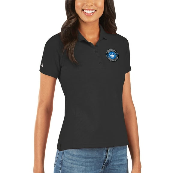 Women's Antigua Black Charlotte FC Legacy Pique Polo