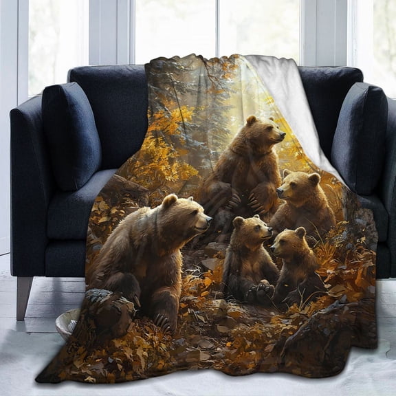 Wild Bear Throw Blanket Ultra Soft Cozy Decorative Flannel Blankets for Home Bed Couch Chair Travel 50x40