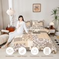 thumbnail image 3 of Homewish Vintage Bohemian Mandala Full Size Comforter Sets,Baroque Floral Bedding Comforter Set,Cream,Light Gray Reversible,3pcs,1 Comforter and 2 Pillowcases, 3 of 7