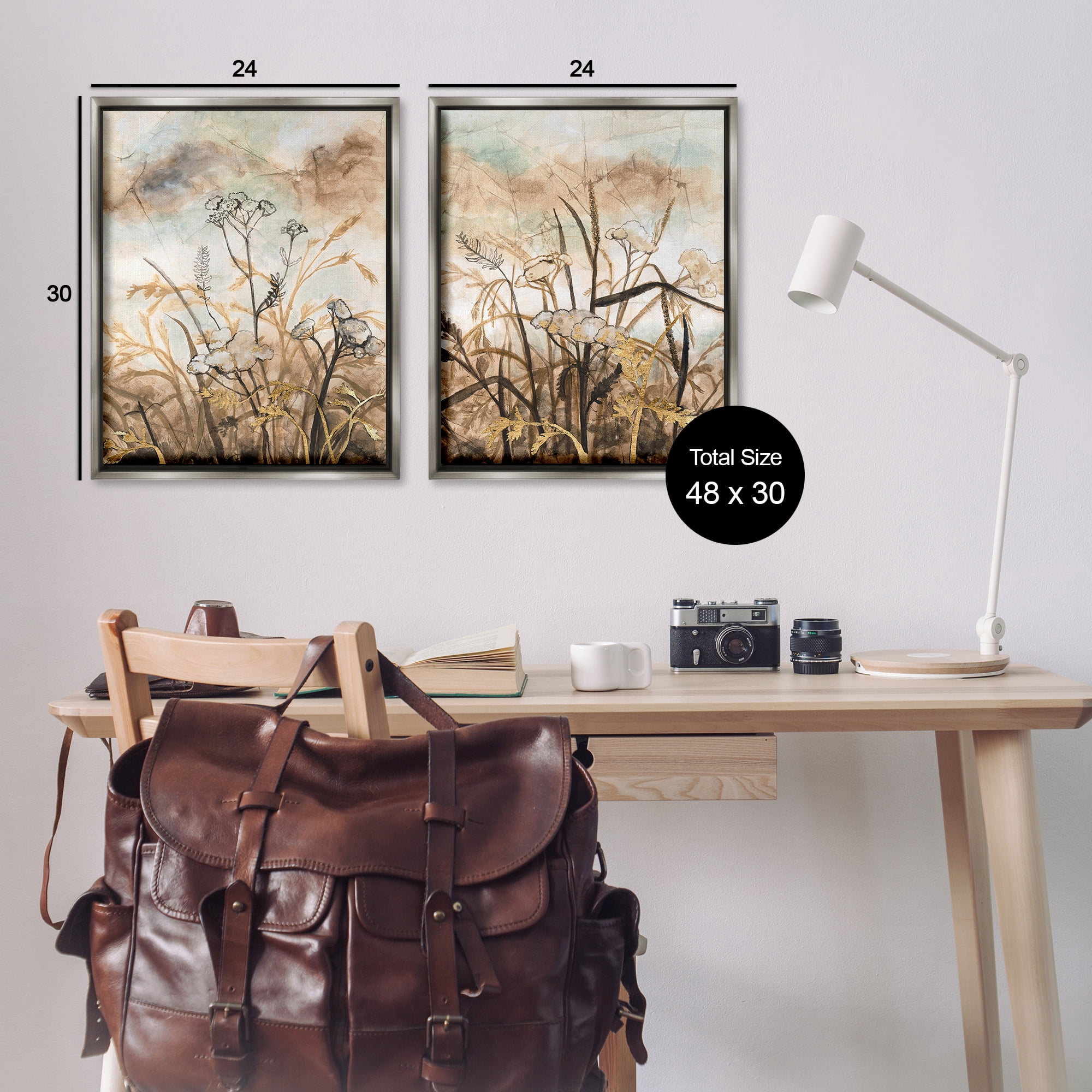 Stupell Industries Abstract Nature Outlines Landscape Painting Gray Floater Framed Canvas Art Print Wall Art, 25 x 31, Set of 2