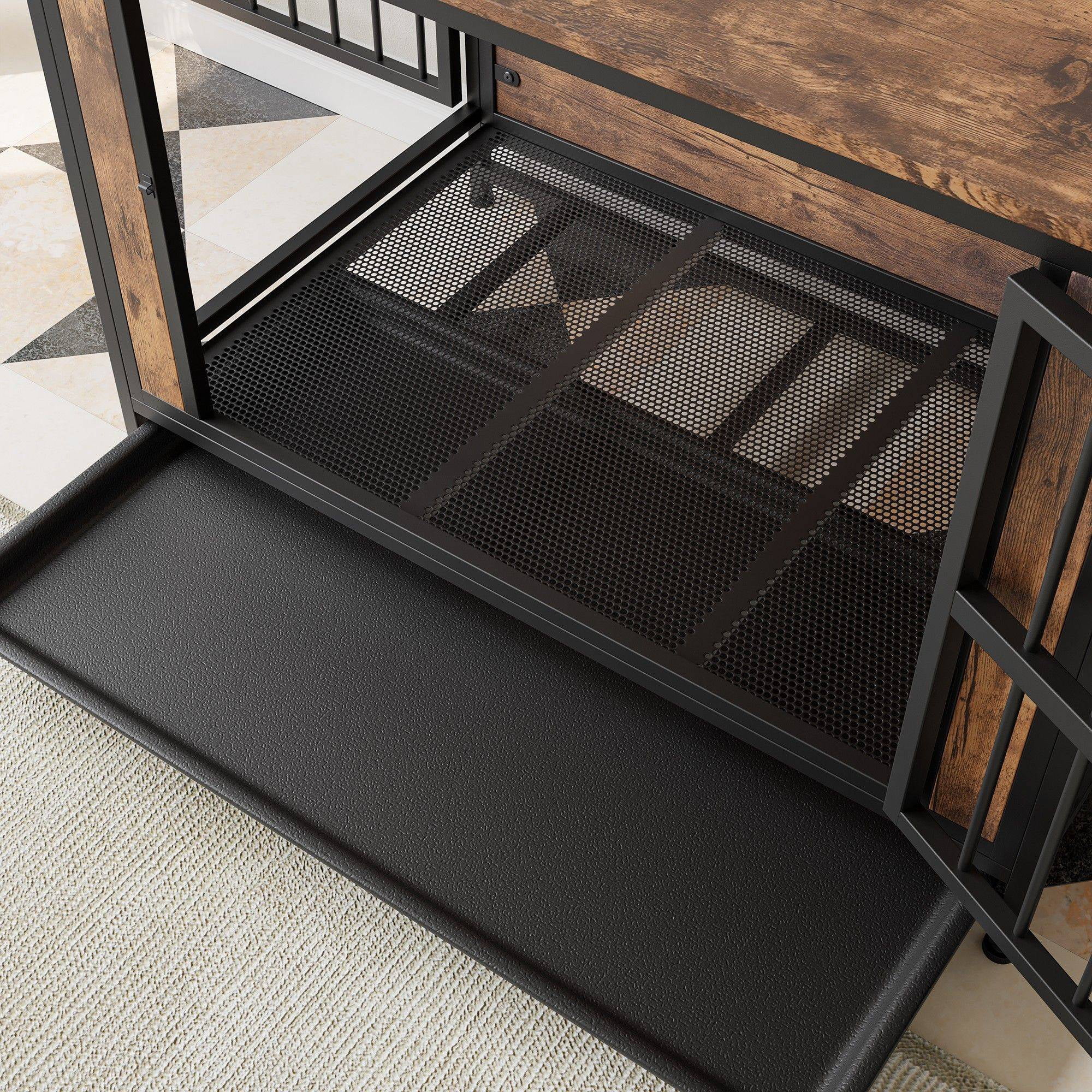 Pefilos 38.9" Furniture Style Dog Crates for Indoor, Pet Kennels with Removable Trays and 2 Sliding Doors, Heavy-Duty Dog Cage, Brown