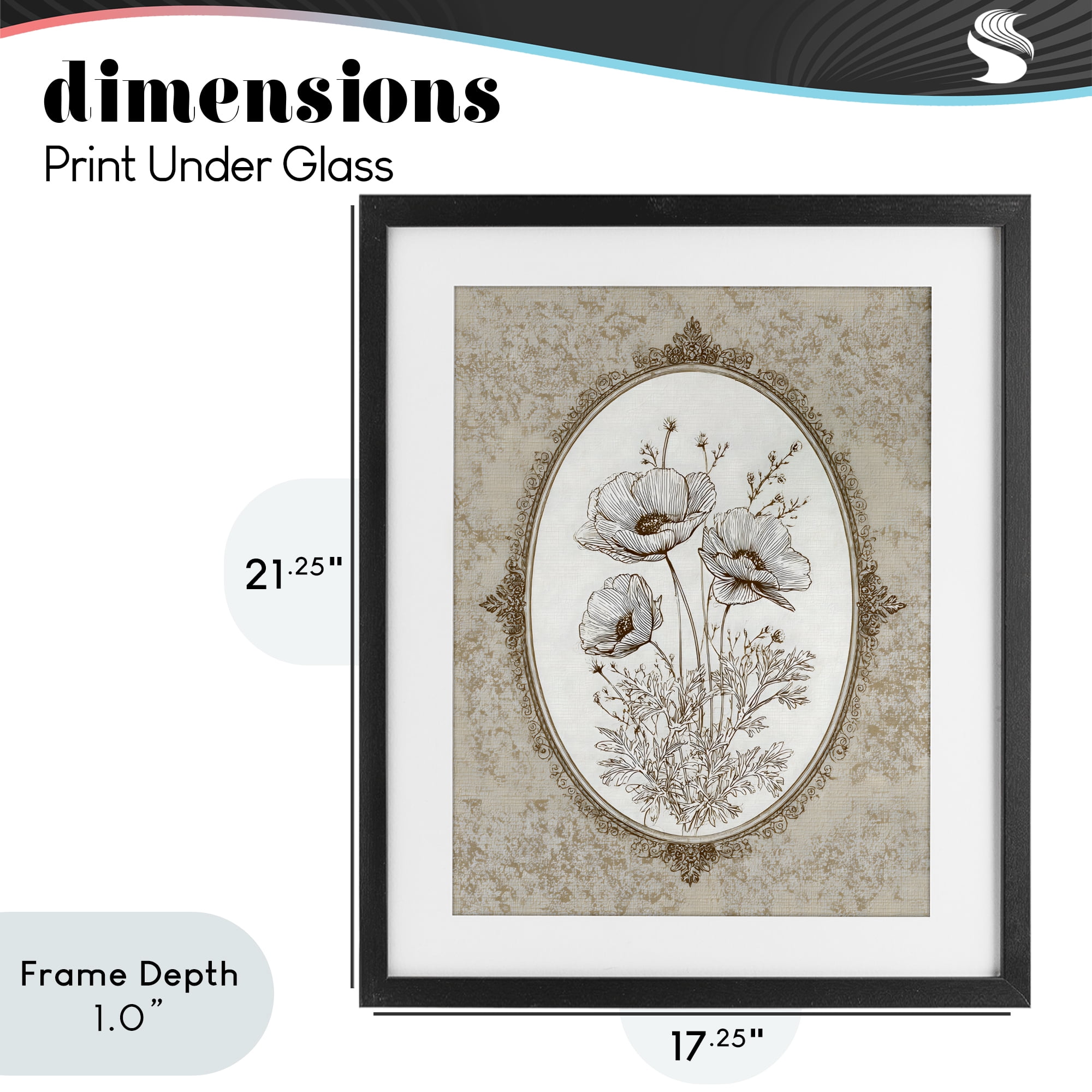 Stupell Industries Vintage Floral Sketch of Poppies Black Framed Print Under Glass, design by Ink Drop Loft
