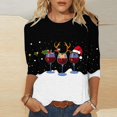 thumbnail image 2 of Bcresic Womens 3/4 Sleeve Tops Red Wine Glass Graphic Shirts for Christmas Trending Santa Hats Elk Print Tshirts Crewneck Tunic Tops Casual Comfy Xmas Clothing Cute Holiday Pullover,01A_Black,Large, 2 of 5