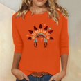 thumbnail image 1 of Heisall Women's Spring Autumn Tops 3/4 Sleeve Round Neck Casual Fashion Blouses Orange Festival Print Shirts, 1 of 4