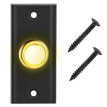 Metal Wired Doorbell Button with LED Light,Black Rectangular Push Button for Home,Waterproof UV Resistant Replacement Doorbell Switch