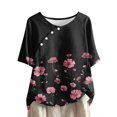 thumbnail image 1 of Tops de Lino para Mujeres Imprimir Suéter Cuello Redondo Manga Corta Superior Poliéster, Blusa de Moda Casual para la Primavera Y el Verano, 1 of 5