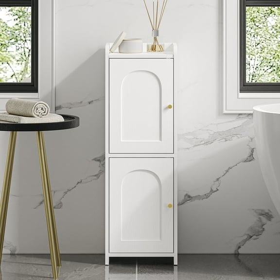 Bathroom Storage Cabinet, Corner Floor Cabinet with 2 Doors and Adjustable Shelf for Small Spaces