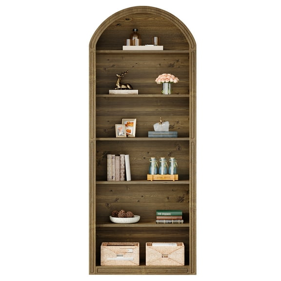 Tribesigns 6-Tier Brown Arched Bookshelf, 77.16" Tall Arched Bookcase with Storage Shelves, Floor Standing Open Display Shelving Unit for Living Room, Bedroom, Home Office(Brown, 6-Tier)