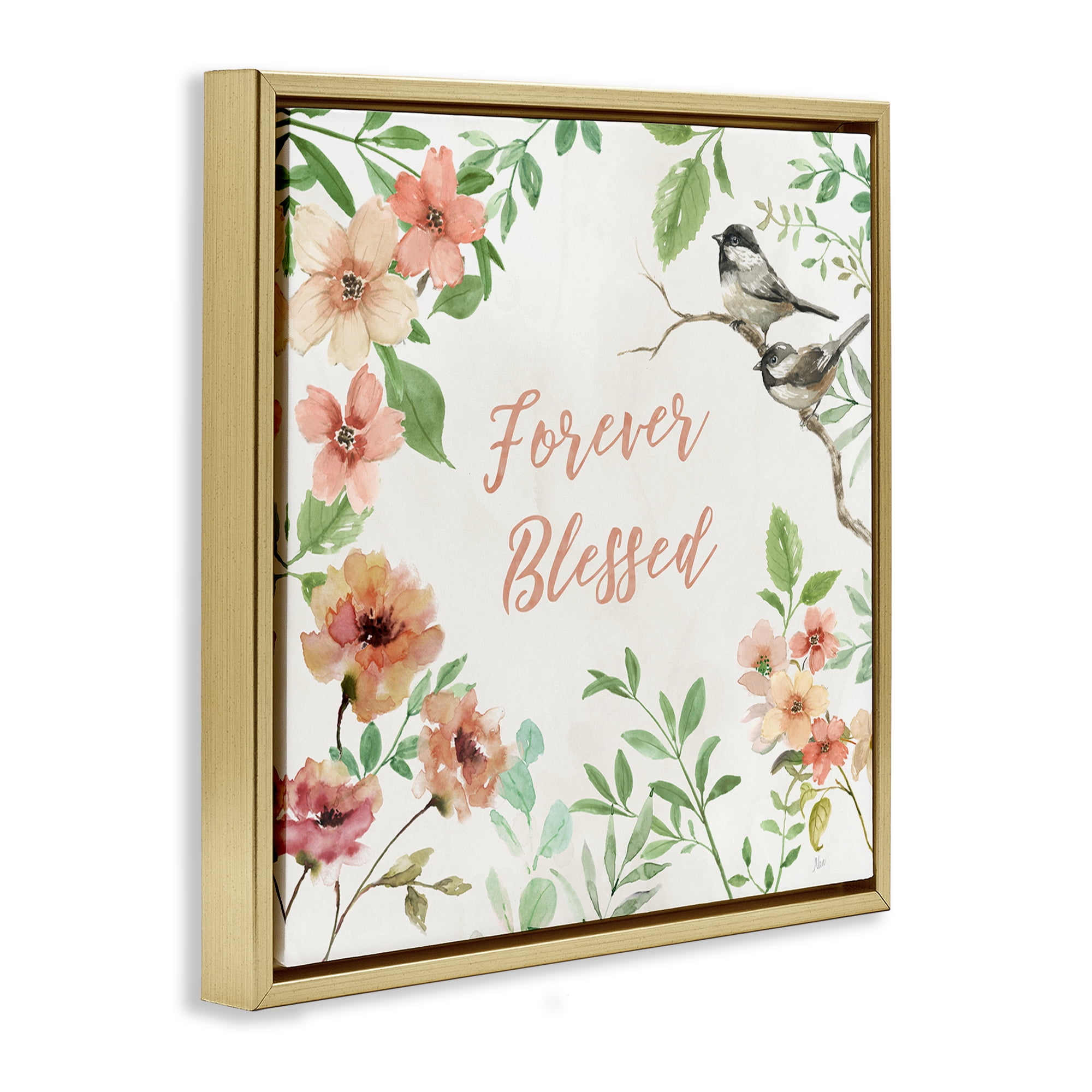 Stupell Industries Forever Blessed Floral Botanical & Floral Painting Gold Floater Framed Canvas Art Print Wall Art, 18 x 18