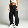 thumbnail image 6 of Nfurl Women's Barrel Sweatpants Drawstring Elastic Waist Wide Leg Baggy Sweatpant with Pockets Fall Winter Trendy Casual Going Out Sweat Pants Trousers Black,S, 6 of 9