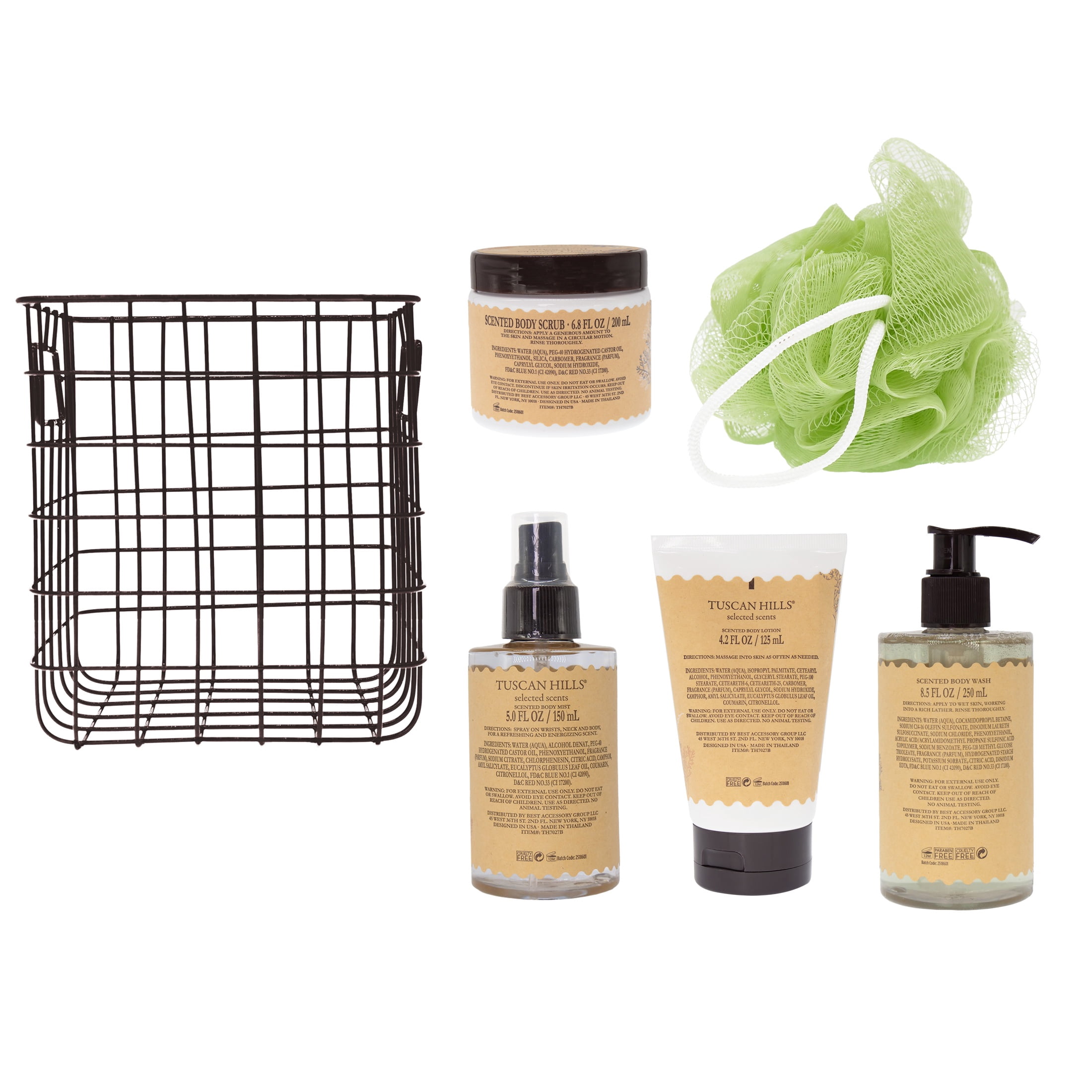 Tuscan Hills Body Care Gift Set with Shower Caddy, French Lavender Scent, 6 Piece