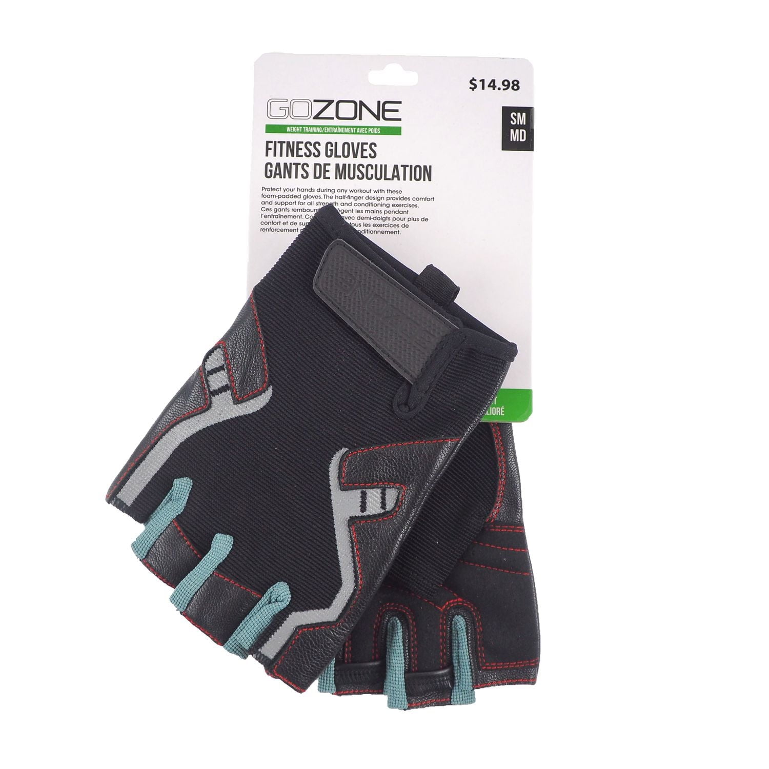 GoZone Weight Gloves – Traditional Style – S/M – Black/Red, Half-finger design