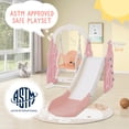 thumbnail image 2 of 4 in 1 Toddler Slide and Swing Set, Kids Play Climber Slide Playset with Safety Belt, Basketball Hoop, Long Slide, Rocket Themed Slide,Kids Playground Climber Slide for Indoor Outdoor (Pink&White), 2 of 8