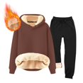 thumbnail image 2 of Dwelliawo Men's Tracksuits 2 Piece Sherpa Lined Set Solid Color Sweat Hoodie Jogging Sport Pants Set Fleece Fall Suits with Pockets Brown 3XL, 2 of 9