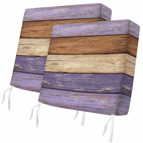 Outdoor Patio Cushion Covers 2 Pack Purple Wood Grain Chair Pads Slipcovers with Ties & Zipper Waterproof Seat Cover Rustic Retro Brown Wooden Seat Cushion Covers for Outdoor Couch Sofa 20x18 Inch