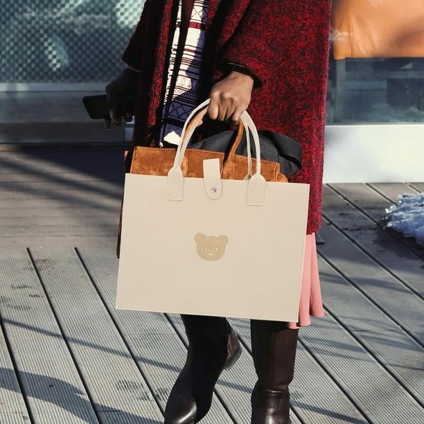unbranded Bolsa Reutilizable Beige De Fieltro Para Almacenaje Con Manijas Firme Y Gran Capacidad