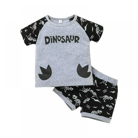 

LOVEBAY Toddler Boy Cotton Letter Tee+Dinosaur Shorts Children Set 1-5T