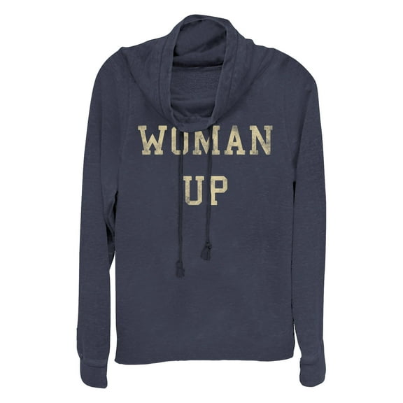 Junior's Lost Gods Distressed Woman Up Cowl Neck Sweatshirt