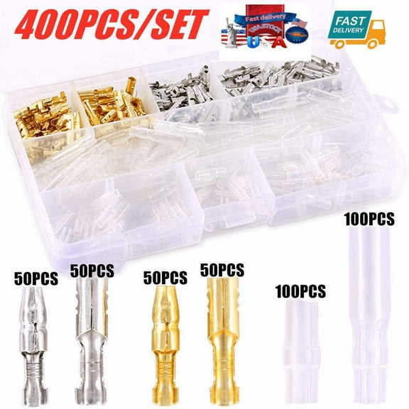 400PCS BRASS 3.9MM MOTORCYCLE WIRING HARNESS LOOM BULLET ELECTRICAL CONNECTORS