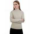 thumbnail image 4 of Women Mock Neck Tops Fall Soft Thermal Long Sleeve Sweater Ribbed Stretchy Pullover Basic Layering Sweater by DingJoo Beige-M, 4 of 5