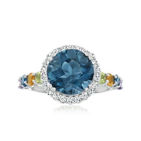 Ross-Simons 5.20 ct. t.w. London Blue Topaz and Multi-Gem Halo Ring in Sterling Silver, Women's, Adult