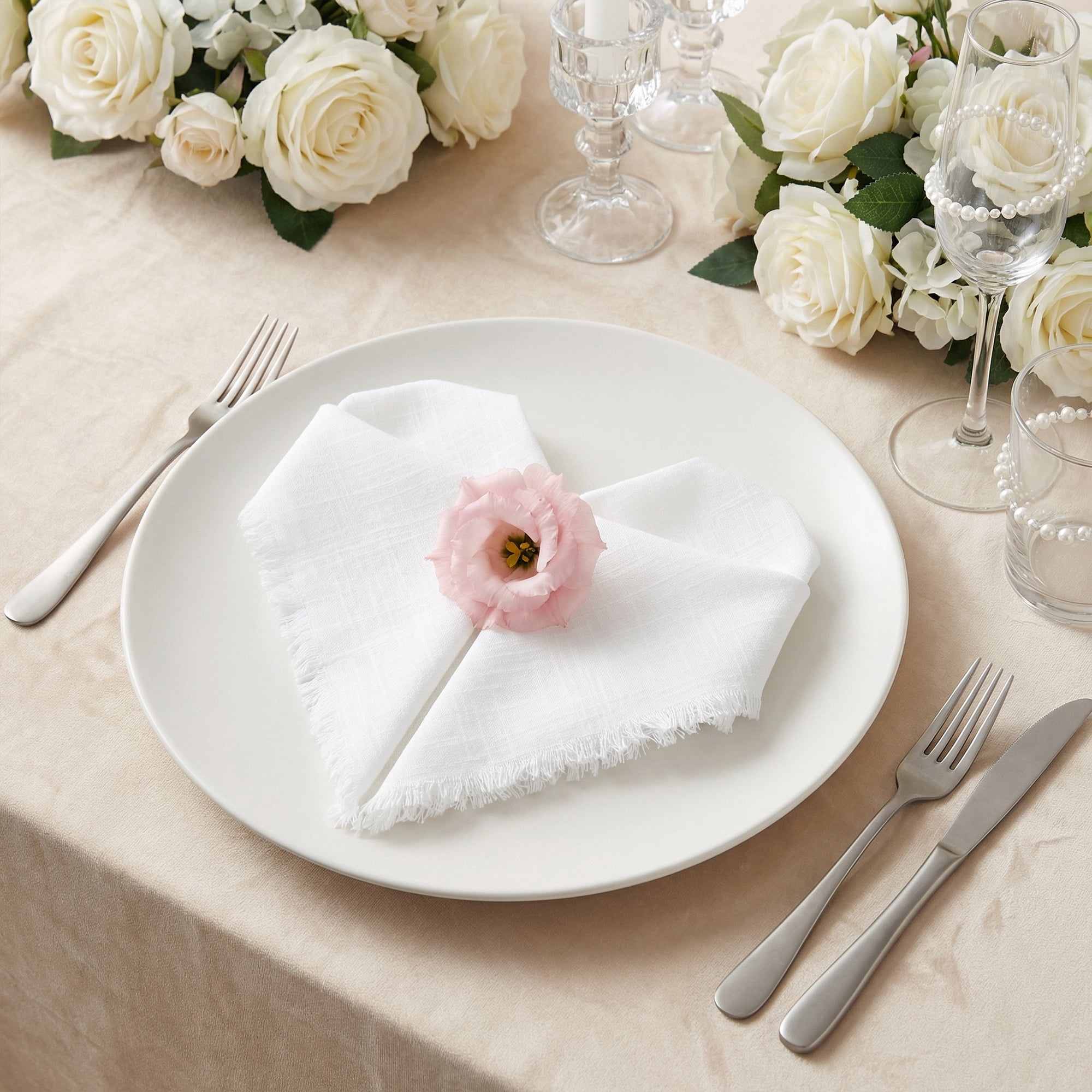 Unique Bargains 12Pcs Washable Cotton Dining Events Cloth Nspkins White 17x17inch